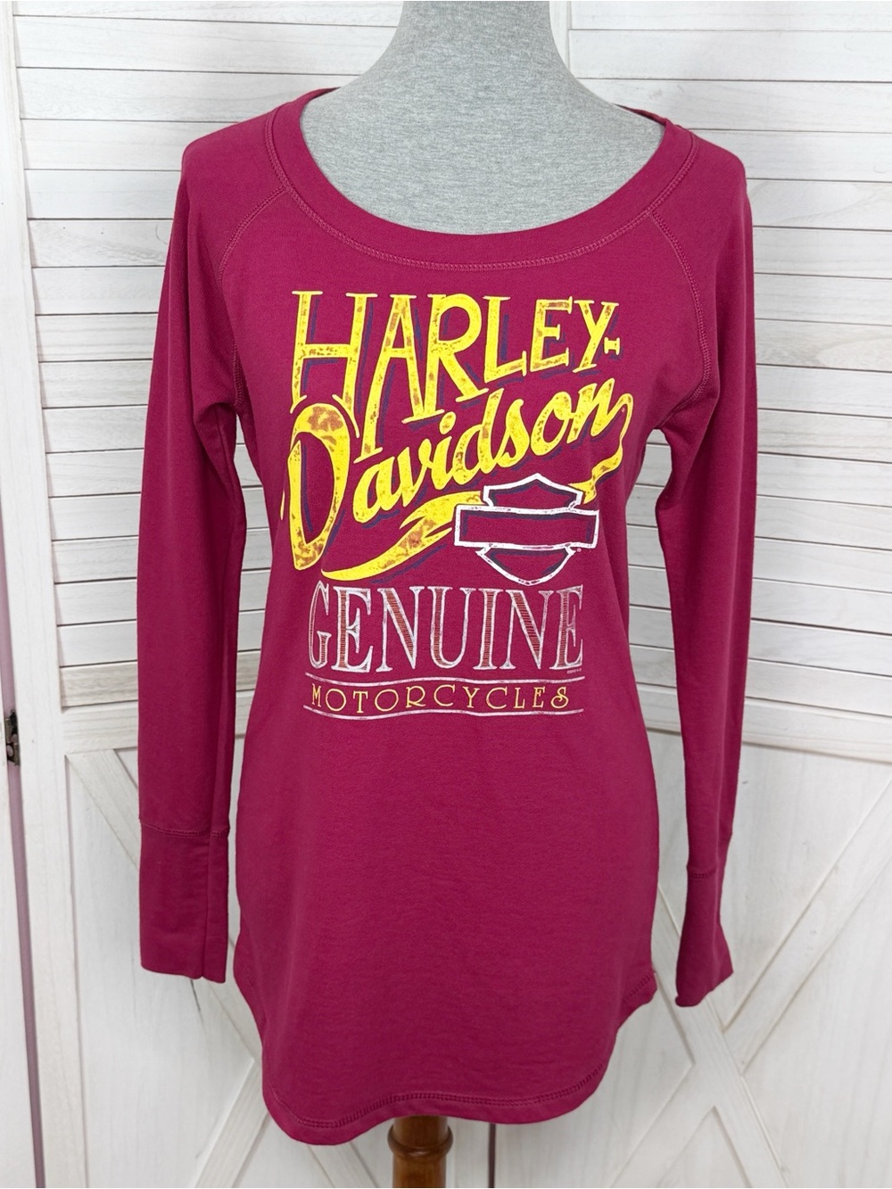 Harley Davidson‎ Barnett El Paso Tx French Terry Tee Shirt Long Sleeve Red Small